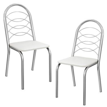 Imagem de Kit 2 Cadeiras Cromada Sala Jantar 2C009CR Corino Kappesberg Branco