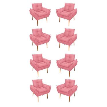 Imagem de Kit 08 Poltronas Opala Decorativas Sala De Estar Suede Cor:rosa