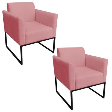 Imagem de Kit 2 Poltronas Decorativas Base Industrial Preto S17 Rosê