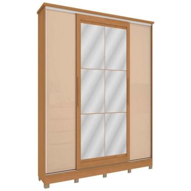Imagem de Guarda Roupa Cb01n565 4 Portas Correr Espelho Pés Kappesberg Canela/macadamia