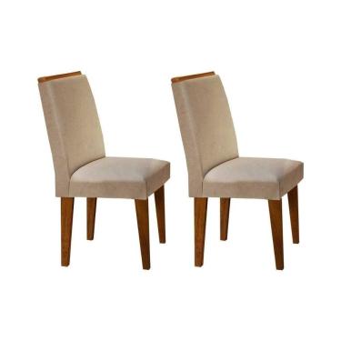 Imagem de Kit 2 Cadeiras De Cozinha Lunara Imbuia-linho Bege Turim - Rufato