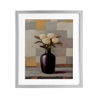 Imagem de Stupell Industries Rosas brancas de luxo em vaso impressão emoldurada branca sob vidro, design por Franklyn Gregory, 21 x 17