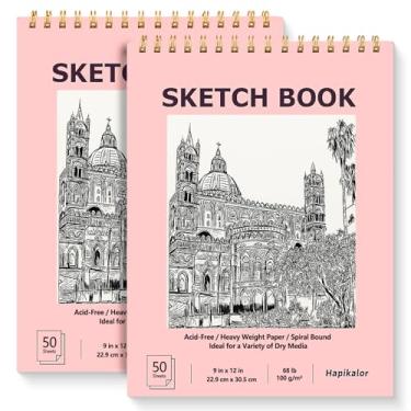 Imagem de Caderno de esboço de 23 x 30 cm, pacote com 2 50 folhas, caderno de esboço de arte encadernado em espiral, papel de desenho de artista sem ácido, materiais de arte para crianças, atividades artesanais