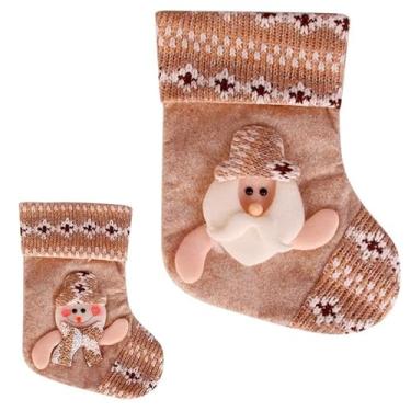 Imagem de Bota com Boneco Caramelo begê para Pendurar Familia Royal 23x17cm Marrom Natal Árvore Led Luzes Guirlanda Decoração Enfe