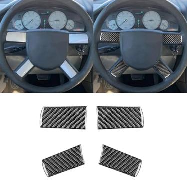 Imagem de Adesivo de acessórios interiores de fibra de carbono macio premium real compatível com Chrysler 300 300C 2005 2006 2007 painel de carro decoração de roda principal painel decalque estilo A preto