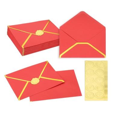 Imagem de PATIKIL 50 envelopes A7, envelopes de convite de borda dourada de 12,7 x 17,78 cm, envelope de festa de correspondência, cartões de convite de casamento, aniversário, escritório, vermelho