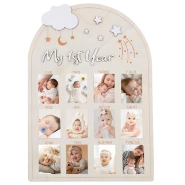 Imagem de Quadro de fotos My First Year, moldura de madeira, marco de 12 meses, moldura para fotos My First Year, decoração de primeiro aniversário, decoração de berçário, festa de aniversário, presente de
