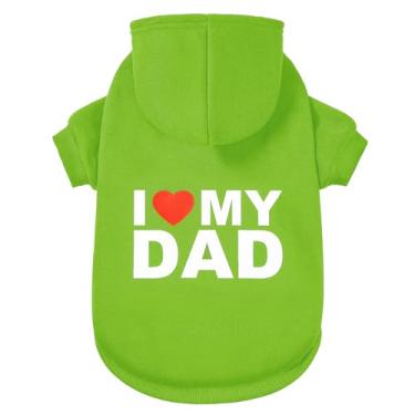 Imagem de GreenJoy Suéter de cachorro com capuz para cachorro casaco de clima frio moletom com capuz para filhotes, gatos, cães pequenos, médios e grandes (verde (I Love My Dad), médio/grande)