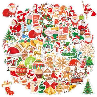 Imagem de 100 peças de adesivos de Natal holográficos com glitter sortidos, desenhos de boneco de neve de Papai Noel para decorações de Natal, envelopes, cartões