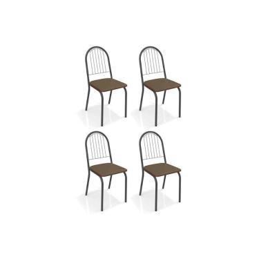 Imagem de Cadeira Sala de Jantar Noruega 4C077PRF Kit 4 Un Preto Fosco/Courano Marrom - Kappesberg