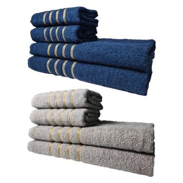 Imagem de Kit 8 Toalhas Grandes Montreal 4 Banhos 4 Rostos Azul+cinza