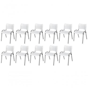 Imagem de Cadeira Iso Base Cinza, Igreja, Escola, Escritório - Branco Kit 11 Peças