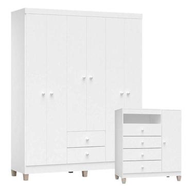 Imagem de Cômoda E Guarda Roupa 6 Portas Ternura Baby Branco Brilho - Incorplac