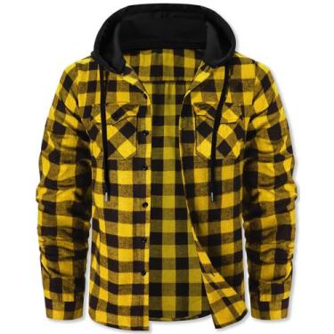 Imagem de Jaqueta de flanela com capuz para homens, amarelo cromante, preto - Cr