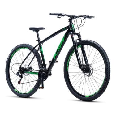 Imagem de KSW Bicicleta Aro 29 XLT 100 21 V Shimano Quadro Alumínio Freio a Disco (Preto/Verde, 19")