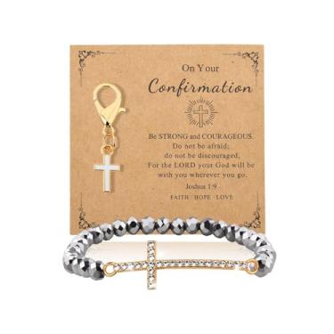 Imagem de Presentes God Bless You para mulheres e homens, pulseira cruzada, comunhão, confirmação de batismo, presente para afilhado, Chaveiro com cruz de confirmação, P