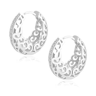 Imagem de Brincos de argola de ouro grosso para mulheres, brincos de argola grandes de zircônia cúbica perfurada em ouro 14 quilates prata esterlina 925 com argolas hipoalergênicas, Prata esterlina Zircônia