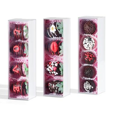 Imagem de TEMLQPACK 50 peças de caixa de padaria branca sortida - para morangos cobertos com chocolate (4), macarons (8), biscoitos, Oreos, bolo, bombas de cacau quente e trufas | festa de aniversário