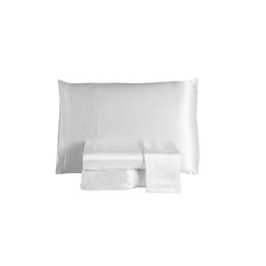 Imagem de Sublime Jogo de Lençol Casal, 4 Peças em Cetim Charmousse, Lençol com Elástico, Lençol Superior e 2 Fronhas, Material 100% Poliéster (branco, casal queen)