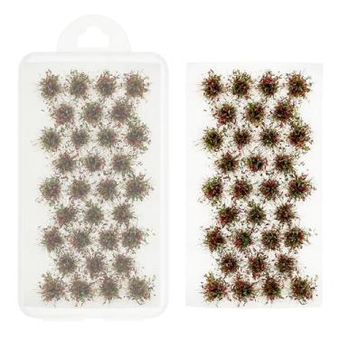 Imagem de Woohome Tufos de grama estática agrupamento de flores grupos de vegetação em miniatura aglomerados de flores para terreno cenário ferroviário paisagem de mesa, vermelho e verde