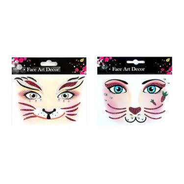 Imagem de Adesivos fofos de pedras de coelho – Adesivos de joias de rosto de coelho com glitter rosa e vermelho, à prova d'água, autoadesivos, adesivos de arte de unhas para festas de Páscoa, Halloween