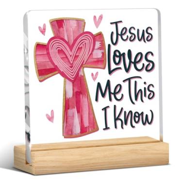 Imagem de Decorações de Dia dos Namorados, presentes de Dia dos Namorados para ela, presente para namorado, namorada, marido, esposa, cruz rosa, placa de acrílico cristã com suporte de madeira, decoração de