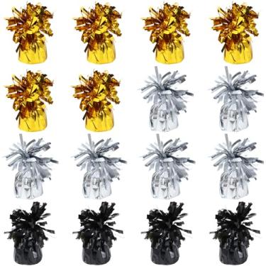 Imagem de Pacote com 16 pesos de balão dourado, prata, preto e metálico, âncoras, suporte de balão, para decoração de aniversário de 2025, festa de formatura, Natal, casamento, celebração (ouro, prata, preto)