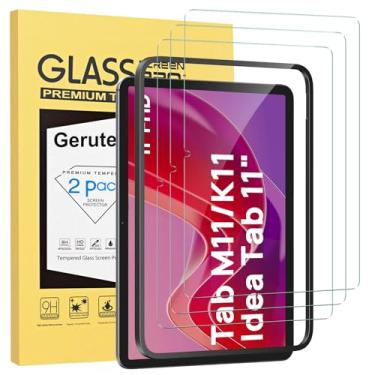 Imagem de Gerutek Pacote com 3 protetores de tela para Lenovo Tab M11/Tab K11 27.9 cm 2024/Idea Tab 27.9 cm 2025 filme de vidro temperado com moldura de alinhamento, HD transparente, dureza 9h