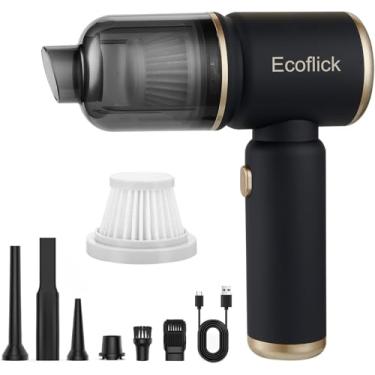 Imagem de Ecoflick Aspirador de pó portátil para carro, sem fio, mini aspirador de pó 4 em 1 de alta potência, sucção 12000Pa, espanador de ar, 4000mAh, motor sem escovas de 80 W, vários bocais para limpeza de