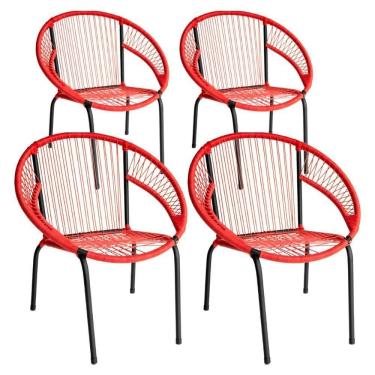 Imagem de Kit 4 Cadeira De Área Eclipse Tramado Fibra Sintética E Aço Vermelho