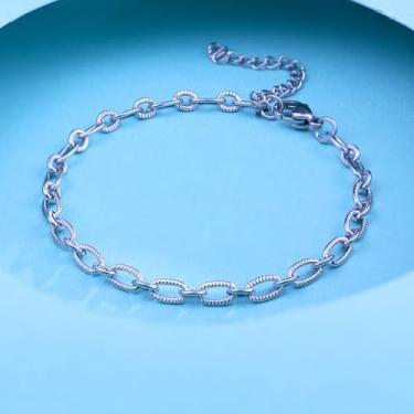 Imagem de Pulseira básica feminina com elos de aço inoxidável, One Size, Metal, Sem Pedra Preciosa