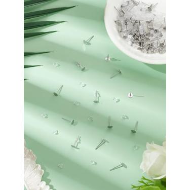 Imagem de 100 peças de brincos de pino e costas, configurações de brinco de aço inoxidável com cabeças redondas planas de latão e porcas de orelha de plástico para mulheres presentes de joias elegantes, bandeja