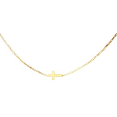 Imagem de Bestac Colar de cruz para mulheres - Gargantilha delicada com pingente de cruz pequena, corrente ajustável, presente especial FaithJ, General, Metal, Sem Pedra Preciosa