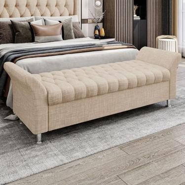 Imagem de Recamier Puff Estofado King 195 Cm Ágata Linho Bege