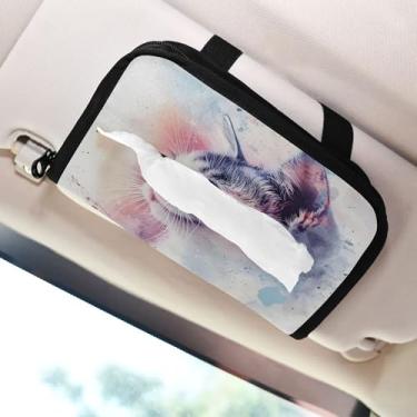 Imagem de SEHANY Porta-lenços de carro de gato fofo, caixa de lenços de papel de carro, suporte de guardanapo retangular dispensador de máscara de carro caixa de lenços de veículo para automóvel universal
