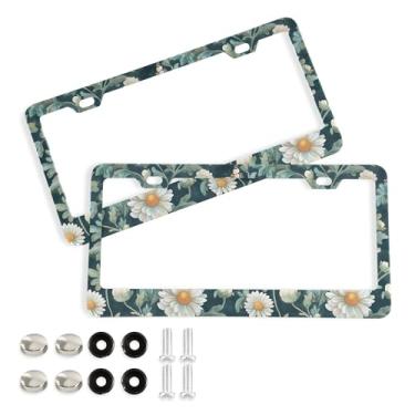 Imagem de SEHANY Molduras de placa de licença de flores florais coloridas, capas de moldura de placa de carro de alumínio à prova de ferrugem com orifícios elípticos e parafusos serve para veículos padrão dos