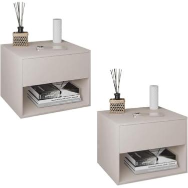 Imagem de Kit com 02 Mesas de Cabeceira Suspensa com 1 Gaveta e Nicho Moderna Luxo Fixa na Parede - A Net Store(Off White)