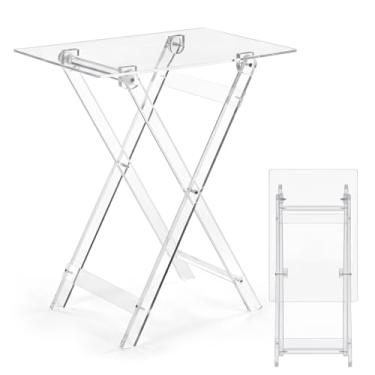 Imagem de Namalu Mesa de jantar dobrável de acrílico para TV, pequena bandeja dobrável, economiza espaço para comer, lanche, café, cama, mesa, sala de estar, cozinha, móveis, fácil montagem (sem borda, 61 x 50