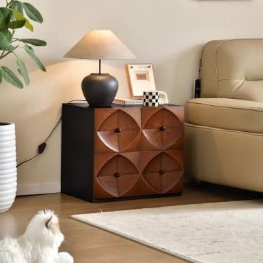 Imagem de mwpqbd Coleção moderna de armário de armazenamento geométrico, nogueira e madeira maciça preta, painéis frontais com padrão de diamante, design modular para sala de estar, quarto, suporte no chão