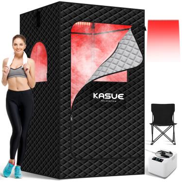 Imagem de KASUE Caixa de sauna infravermelha, para aliviar, relaxar, sauna a vapor portátil com vaporizador de 3L, cadeira dobrável, para atleta, entusiasta, para casa, academia