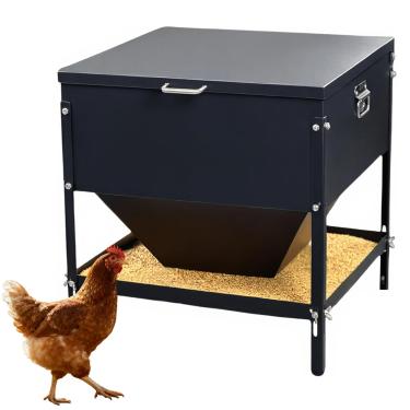 Imagem de AvaaHazerl Alimentação de galinha de metal com tampa e alça à prova d'água, ajustável, 36 kg, grande capacidade, sem desperdício, alimentador automático de frango, para galinhas, patos, aves e outras