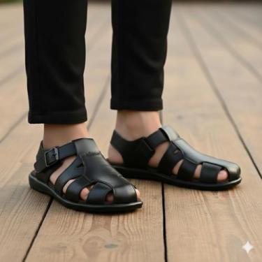 Imagem de Sandália Masculino Couro Solado Borracha Conforto para o Dia a Dia Fra