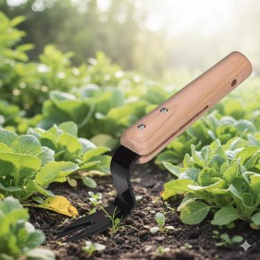 Imagem de 1 ferramenta de remoção de ervas daninhas de jardim com cabo de madeira extrator de ervas daninhas resistente e longo garfo de dente de leão para canteiros de flores, gramados e fazendas, 1 peça