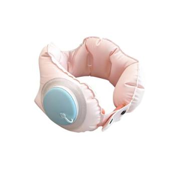 Imagem de Travesseiro de pescoço inflável ultraleve para inflar à prova de vazamento, suporte de pescoço ajustável e compressível para avião, acampamento, dirigir, dormir, viagem de negócios, voos longos, rosa