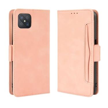 Imagem de Capa para OPPO Reno 4 Z 5G,Retro magnético Flip Case,Design de carteira de couro PU com slots de cartão removíveis -Pink