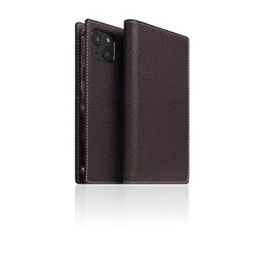 Imagem de SLG Capa carteira de couro compatível com iPhone 14, D8 couro de flor integral diário flip porta-cartões com caixa de presente, feita à mão e projetada para iPhone 14 (marrom creme)