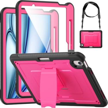 Imagem de Miimall Capa para iPad Air 11 polegadas M3 2025/M2 2024 (Air 7ª/6ª geração), capa resistente com alça de ombro resistente, suporte resistente e protetor de tela de vidro, rosa