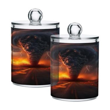 Imagem de Qilmy Suporte Lightning Tornado Qtip pacote com 2, frascos de boticário de 400 ml, vasilha organizadora de banheiro para cotonetes, bolas de algodão, almofadas de maquiagem, fio dental, sais de banho