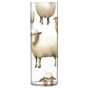 Imagem de JUZIHAI Vaso de ovelha para flores 9,9 cm x 30 cm cilindro de plástico moderno vaso de flores para centro de mesa de casamento decoração de casa