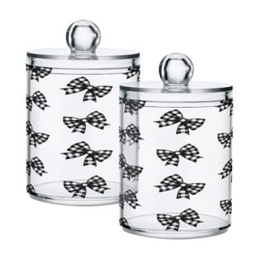 Imagem de Qilmy Pacote com 2 unidades de suporte xadrez Buffalo para boticário, potes de boticário de 400 ml, vasilha organizadora para cotonetes, bolas de algodão, almofadas de maquiagem, fio dental, sais de